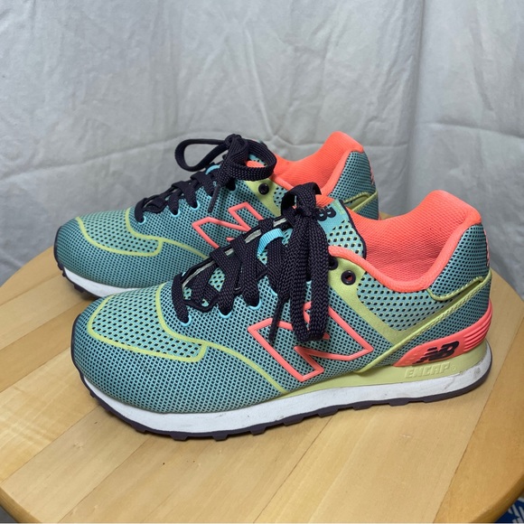 New Balance 574 Woven Teal Women’s Sneakers Shoes 5 35 Mint Green Fabric Neon - Picture 9 of 12
